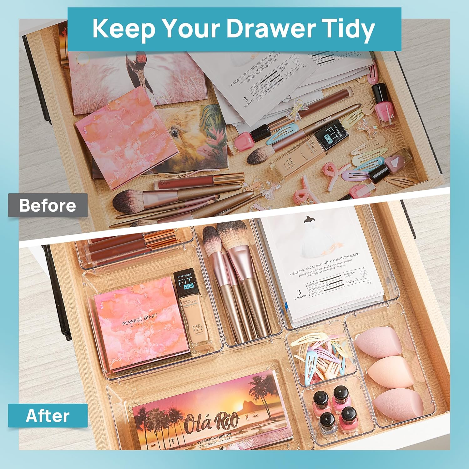Clear Plastic Drawer Organizers, Bathroom and Vanity Drawer Organizer Trays, Storage Bins -15 Pcs Clear Plastic Drawer Organizers, Bathroom and Vanity Drawer Organizer Trays, Storage Bins -15 Pcs